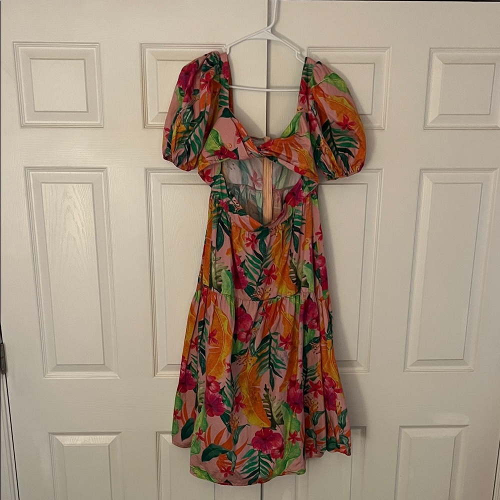 SHEIN Multicolor Floral Puff Sleeve Midi Dress
